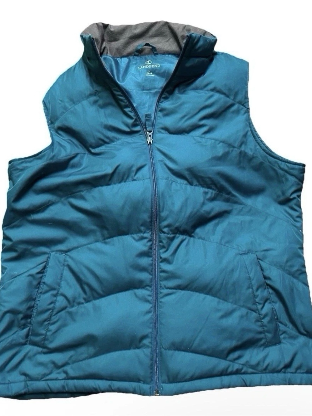 Women’s Lands End Blue Teal Winter Puffer Vest Size Large (14/16)